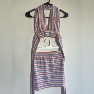 SHEIN ICON Candy Striped Tie Backless Halter Top & Body Con Skirt Womens Size XS